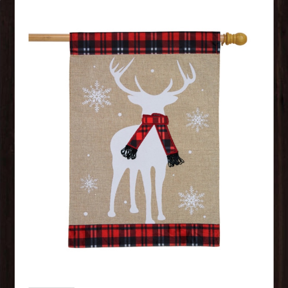 Winter Deer Burlap House Flag